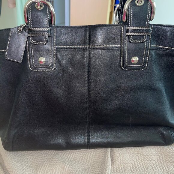 Coach Womens Tote Bag Black Adjustable Straps Leather Hardware 3 Compartments - Picture 12 of 16